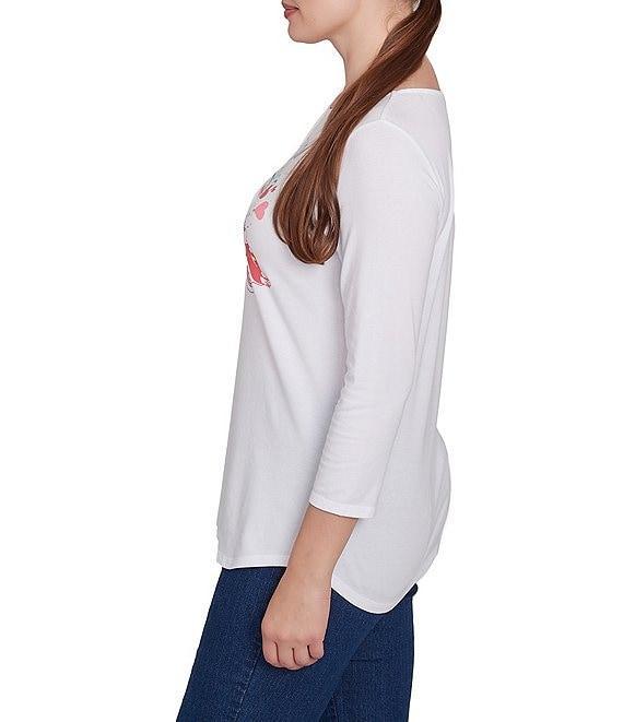 Ruby Rd. Hello Spring Floral Print Crew Neck 3/4 Sleeve Knit Top Product Image