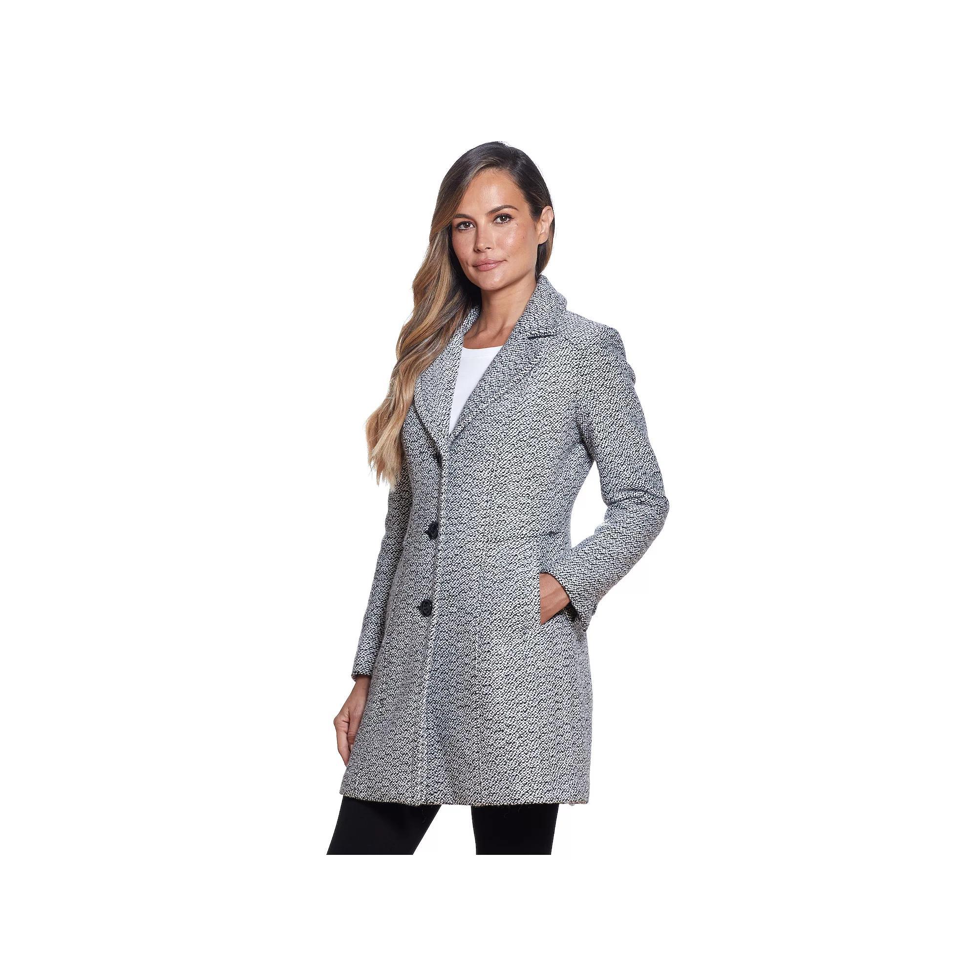 Women's Gallery Wool-Blend Walker Coat, Size: Medium, Black White Product Image
