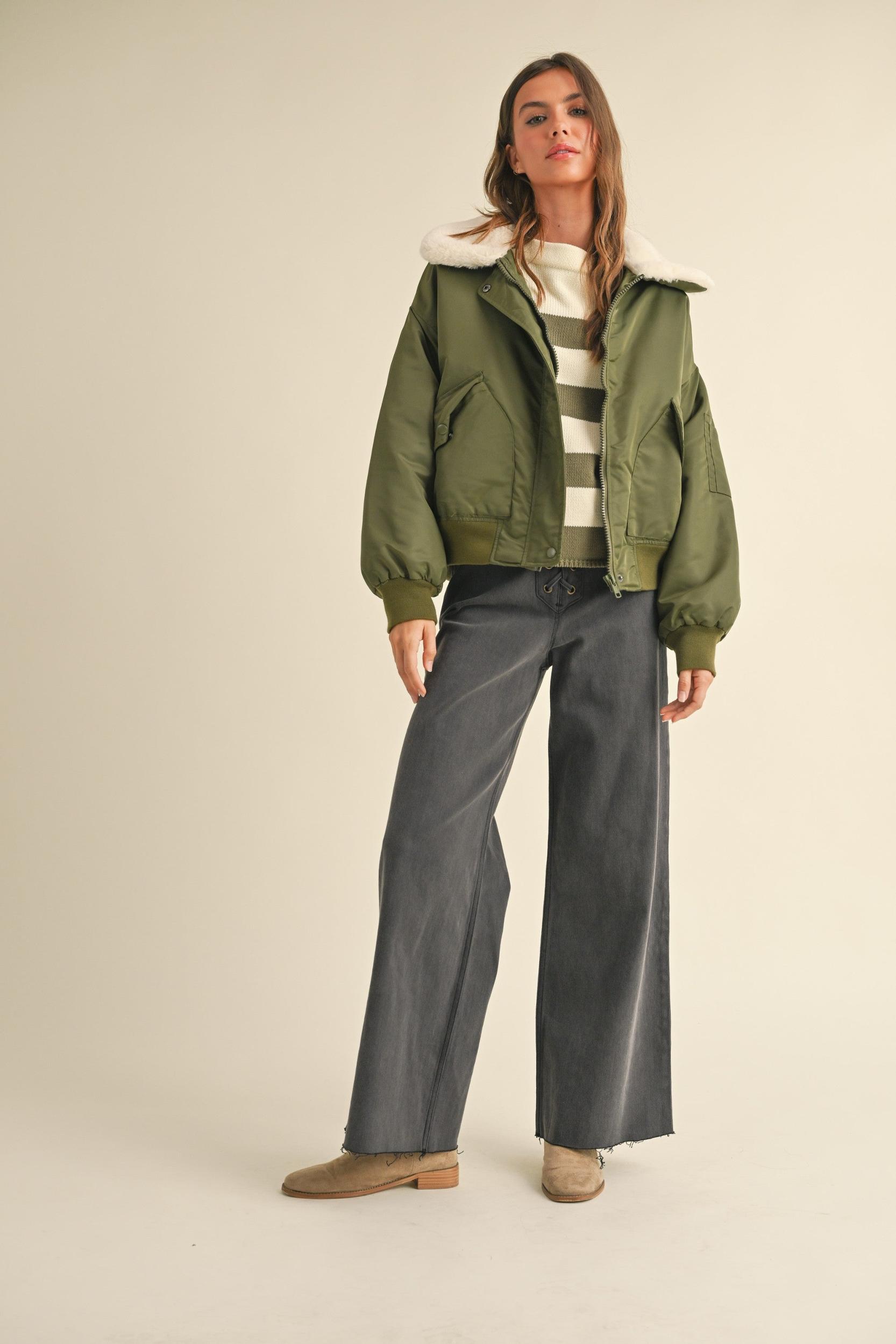 Fur Collared Bomber Jacket Product Image