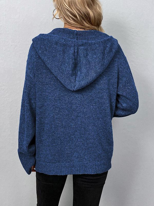 Wrap Buttoned Hooded Solid Color Cardigan Product Image