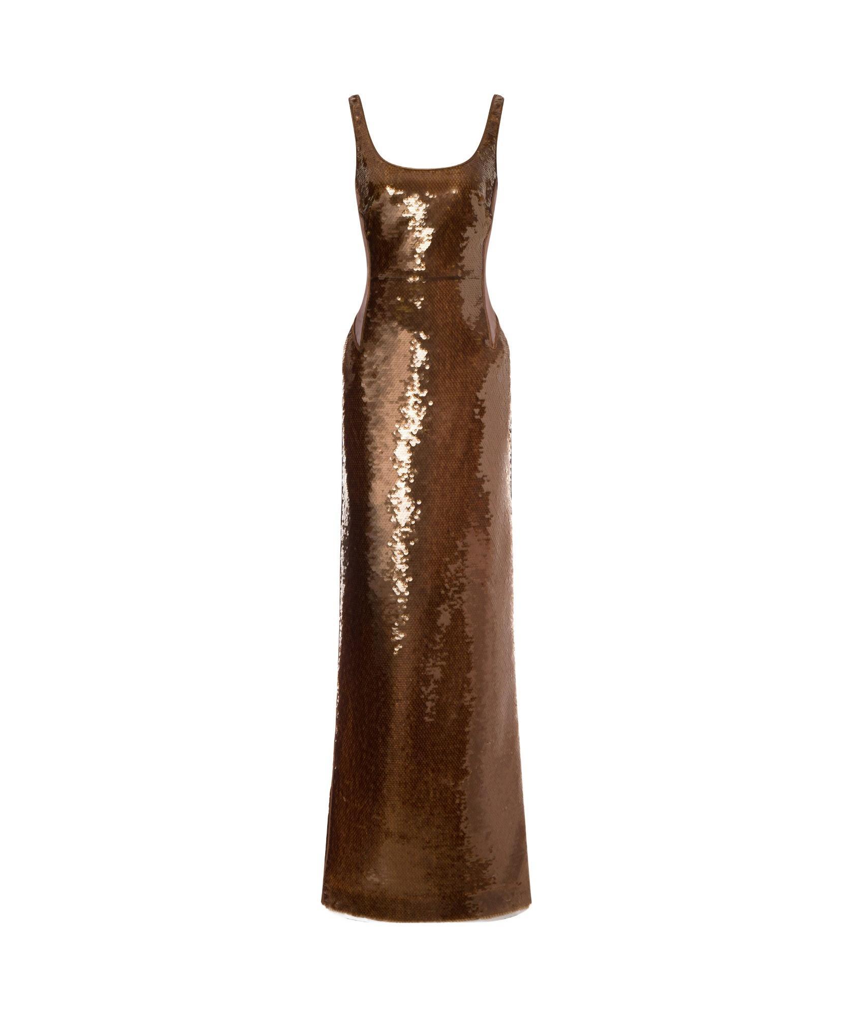 ALBERTA FERRETTI Sequin Embellished Midi Dress In Brown Product Image