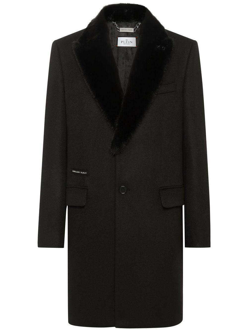 PHILIPP PLEIN Faux Fur-trim Single-breasted Coat In Black Product Image