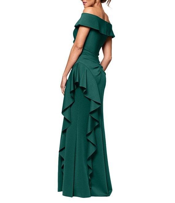 Xscape Off the Shoulder Ruffle Crepe Gown Product Image