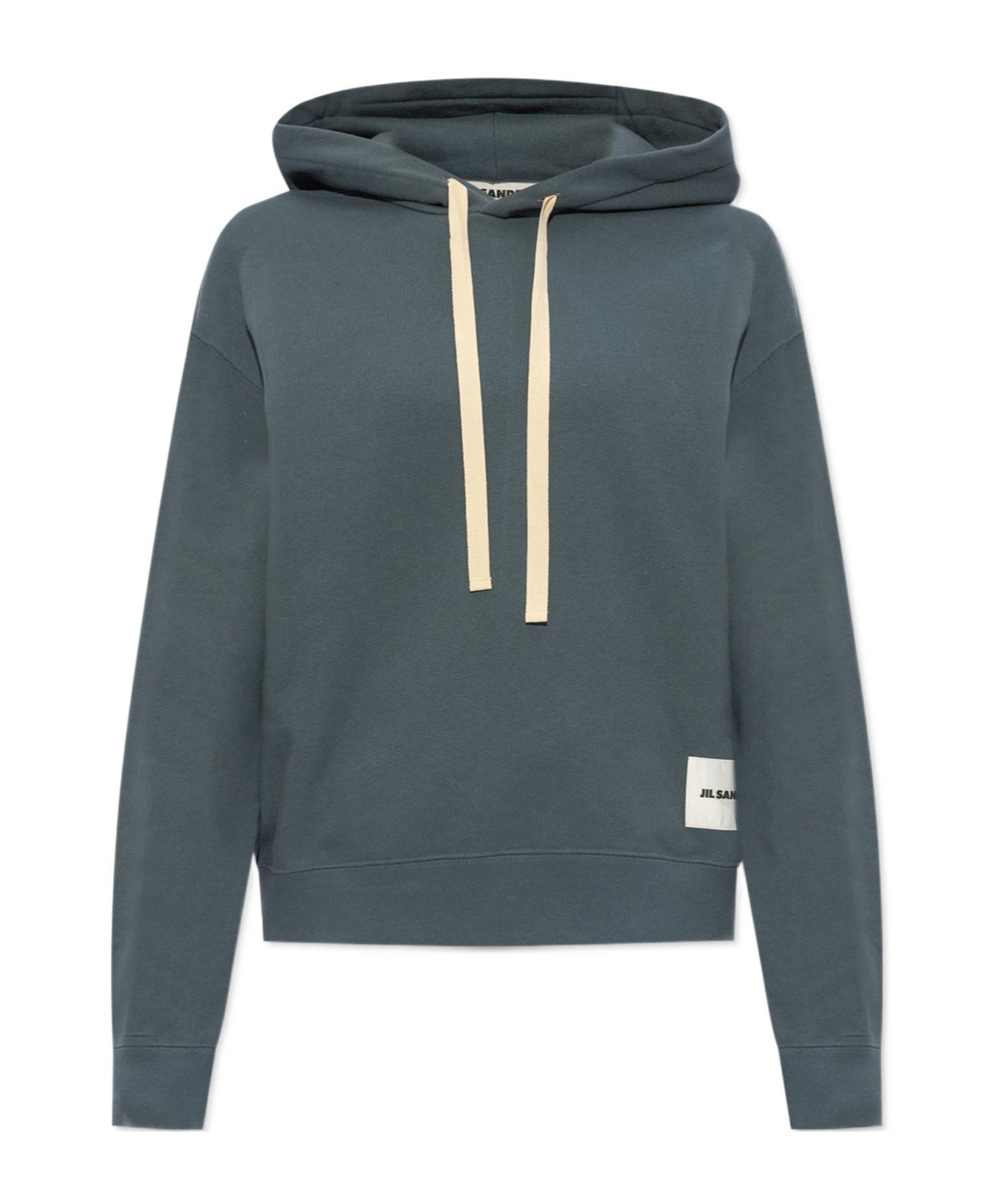 JIL SANDER Appliqué-logo Cotton Hoodie In Gray Product Image