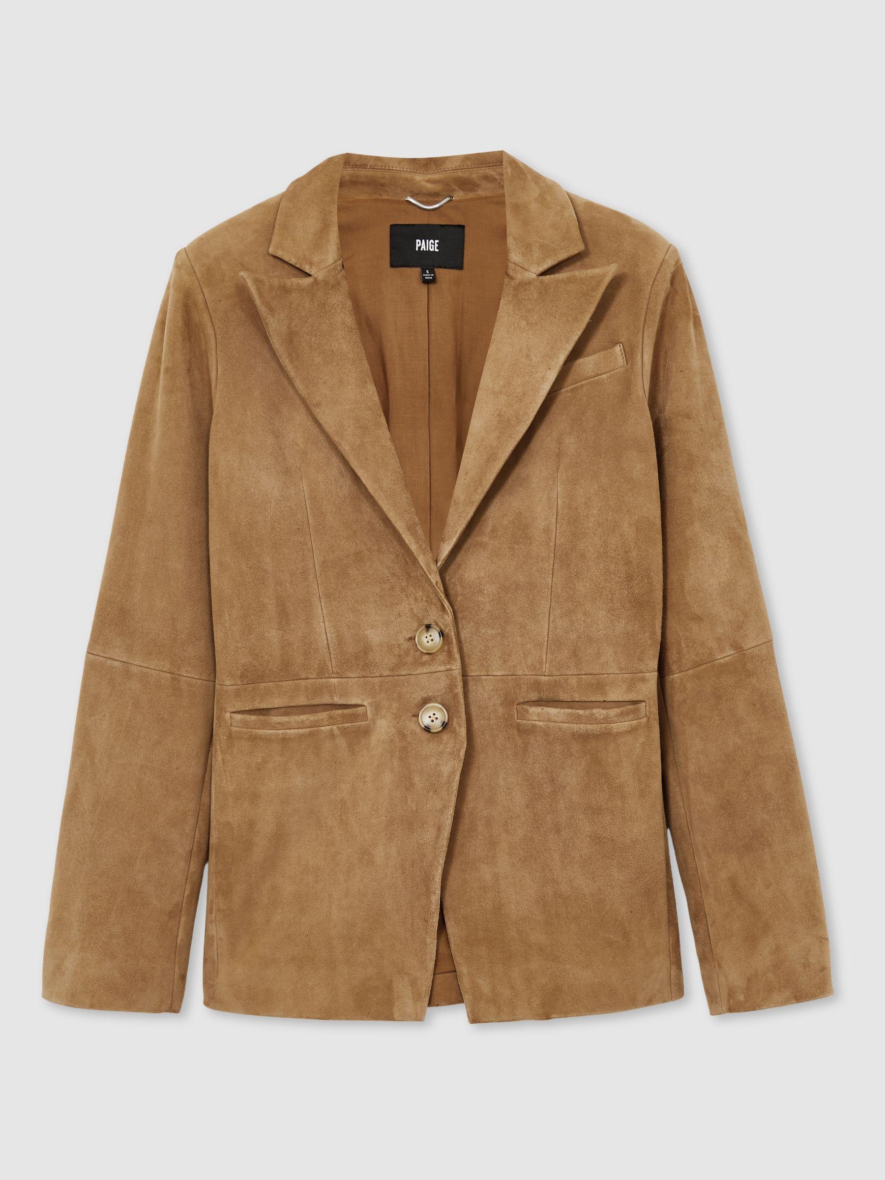 Paige Suede Single-Breasted Blazer in Tan Product Image