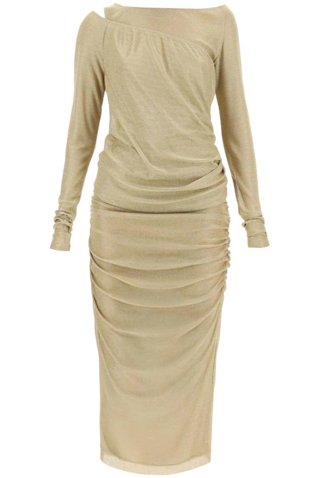 DOLCE & GABBANA Lurex Longuette Midi Dress With Detachable Sleeve In Gold Product Image