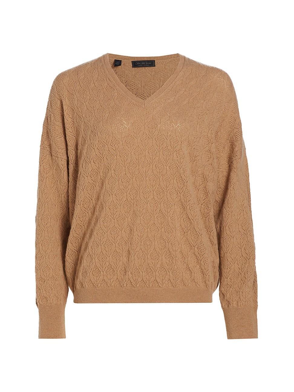 Womens COLLECTION Pointelle V-Neck Cashmere Sweater Product Image