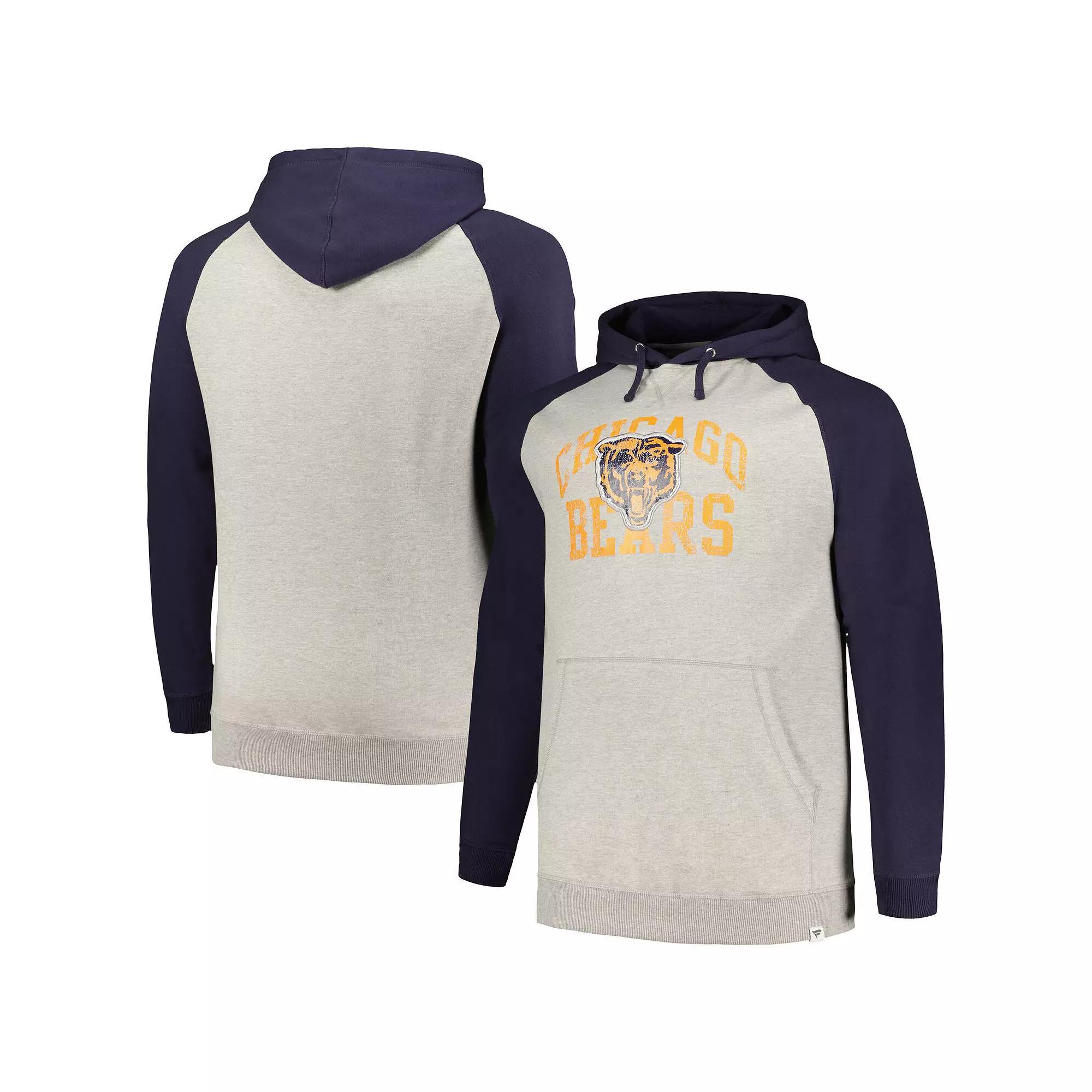 Men's Profile Heather Gray/Navy Chicago Bears Big & Tall Favorite Arch Throwback Raglan Pullover Hoodie, Size: 4XB, Grey Product Image