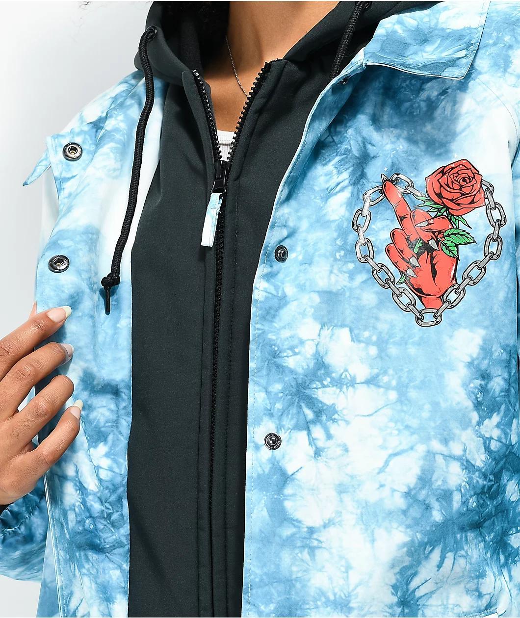 Broken Promises Could Be Different White & Teal Tie Dye Snowboard Jacket Product Image