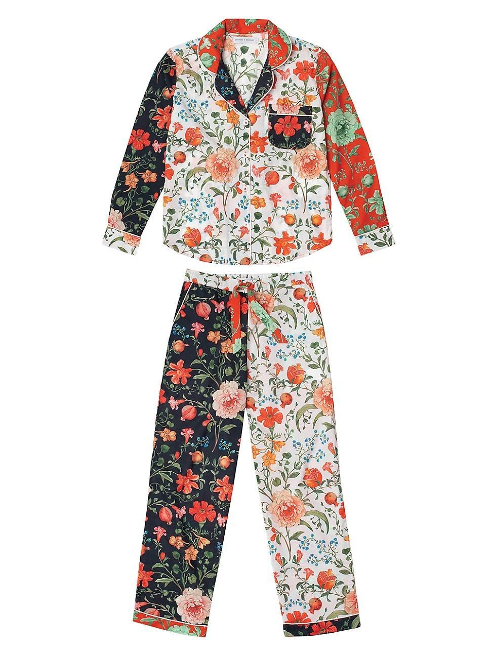 Womens 2-Piece Colorblocked Floral Cotton Pajama Set Product Image