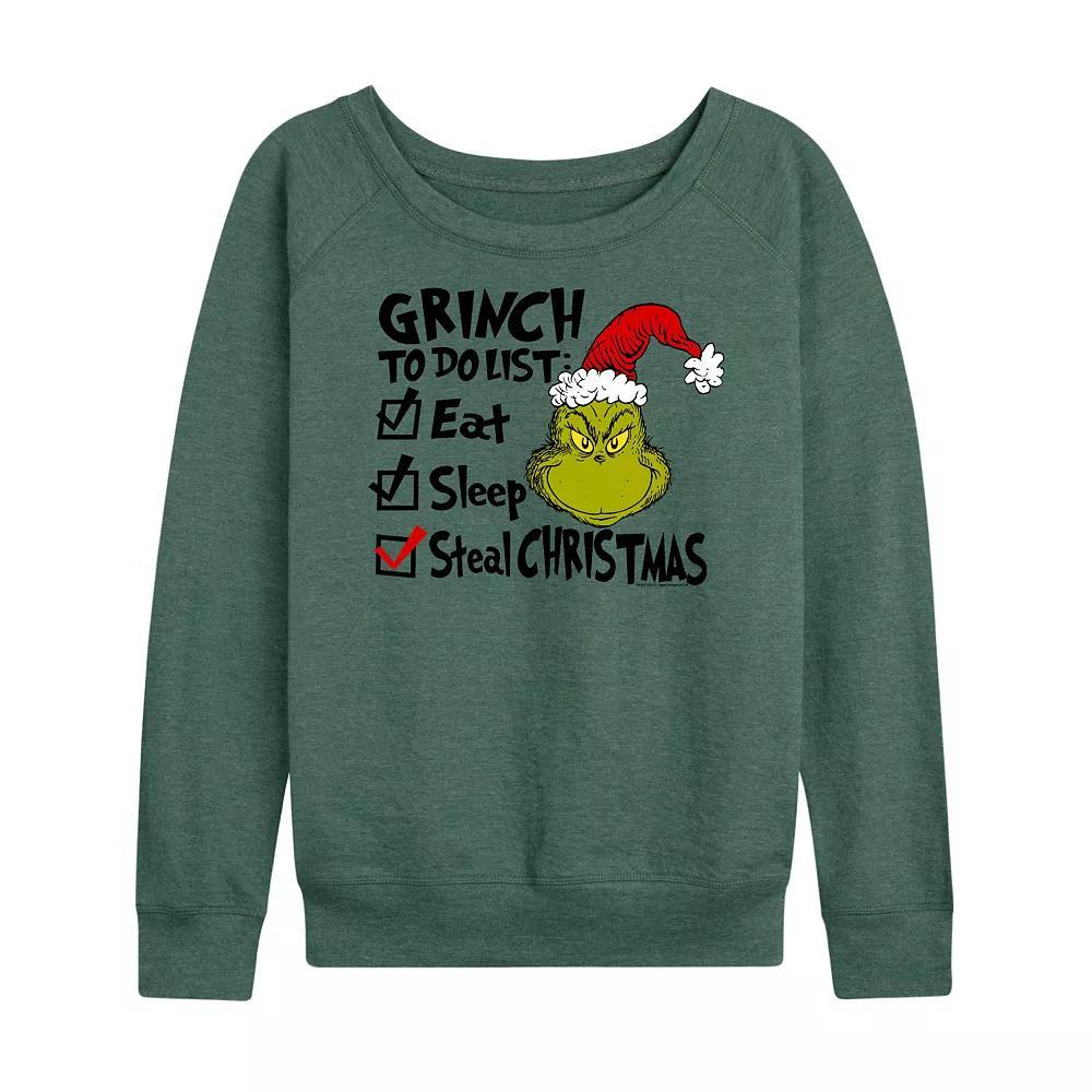 Women's Dr. Seuss The Grinch To Do List French Terry Long Sleeve Tee, Girl's,  Product Image