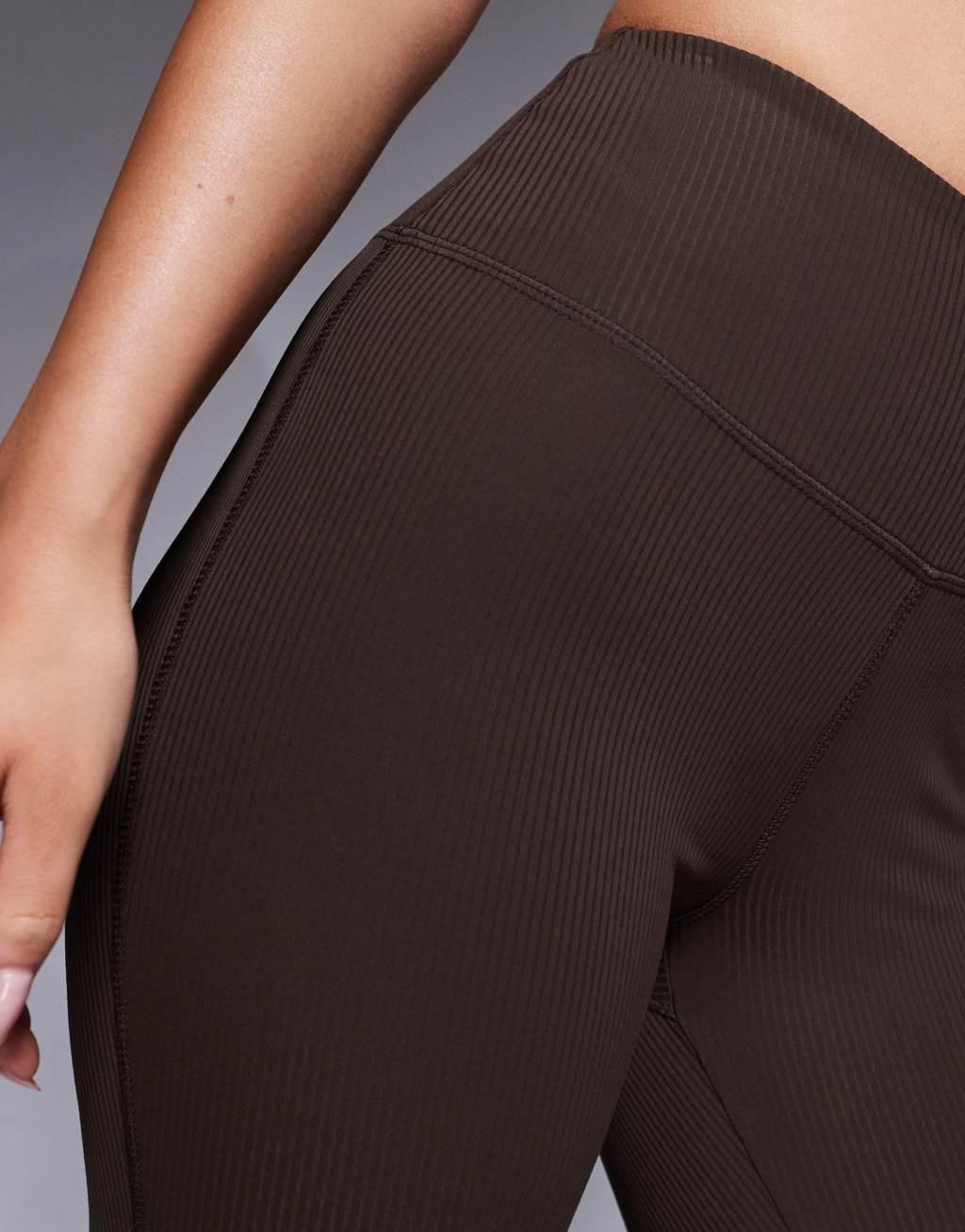 ASOS 4505 Hourglass soft touch rib slim kick yoga leggings in truffle Product Image