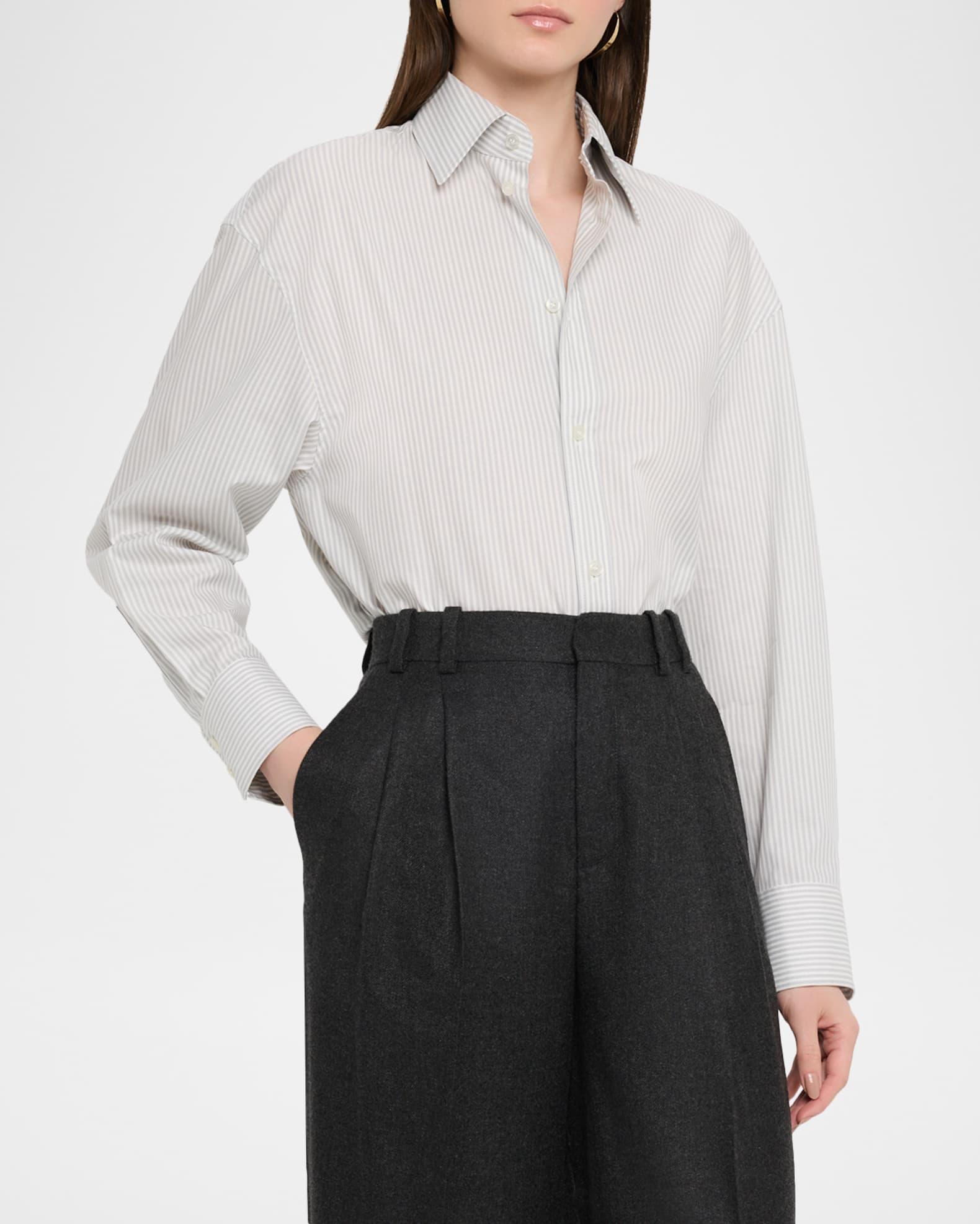 Long-Sleeve Collared Button-Down Blouse Product Image