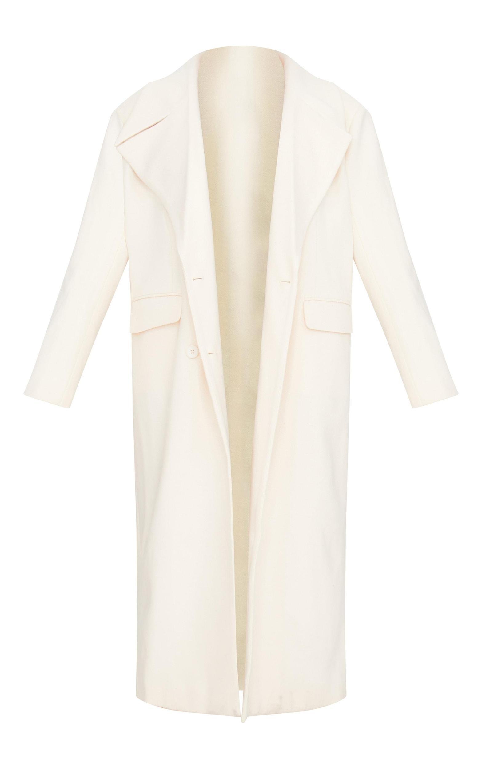 Ecru Wool Look Double Breasted Oversized Maxi Coat Product Image
