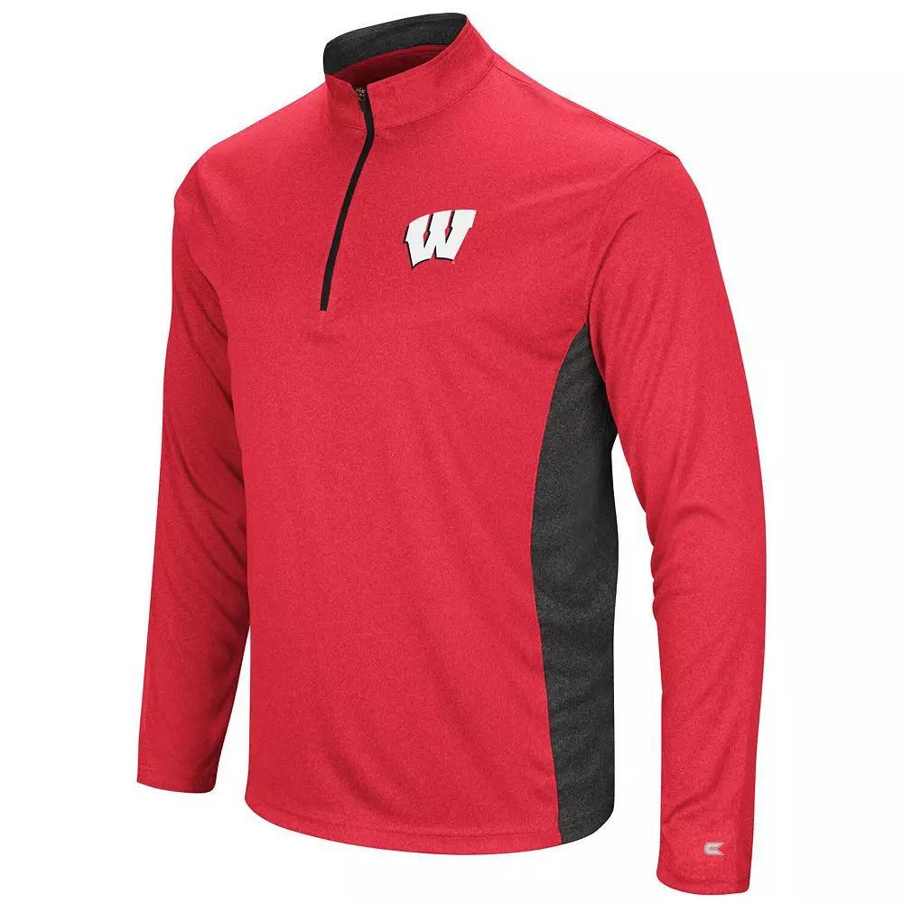 Men's Colosseum Heathered Red/Black Wisconsin Badgers Audible Windshirt Quarter-Zip Pullover Jacket,  Product Image