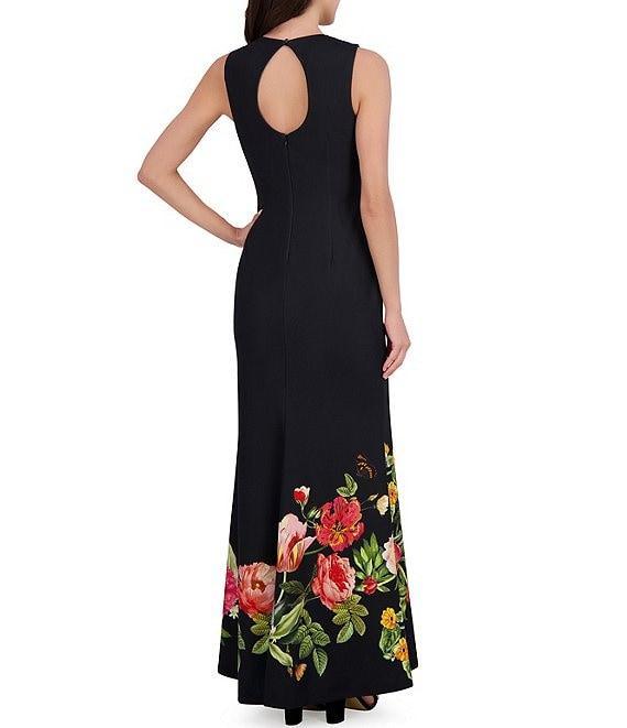 Vince Camuto Woven Floral Print Round Neck Sleeveless Maxi Gown Product Image