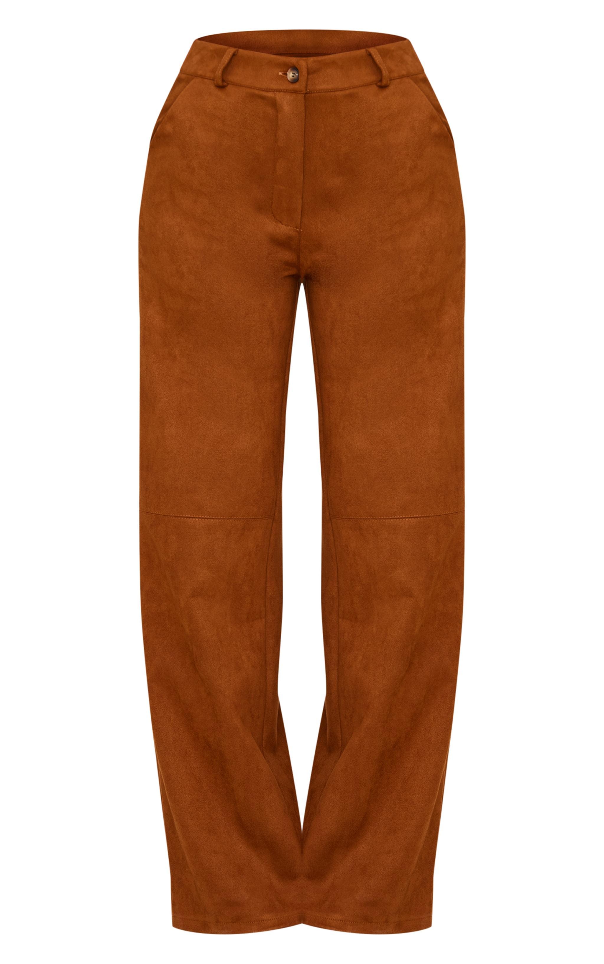 Camel Faux Suede Tailored Straight Leg Pants Product Image