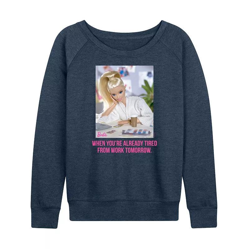 Womens Barbie Already Tired Lightweight French Terry Sweatshirt, Girls Heather Grey Product Image