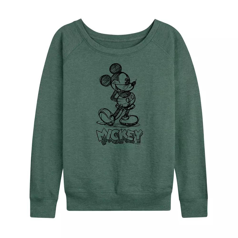 Disney's Mickey Mouse Women's Sketch French Terry Long Sleeve Tee, Girl's, Size: XL, Grey Green Product Image