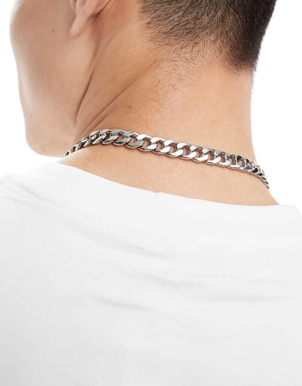 ASOS DESIGN carabiner chain necklace in silver tone Product Image