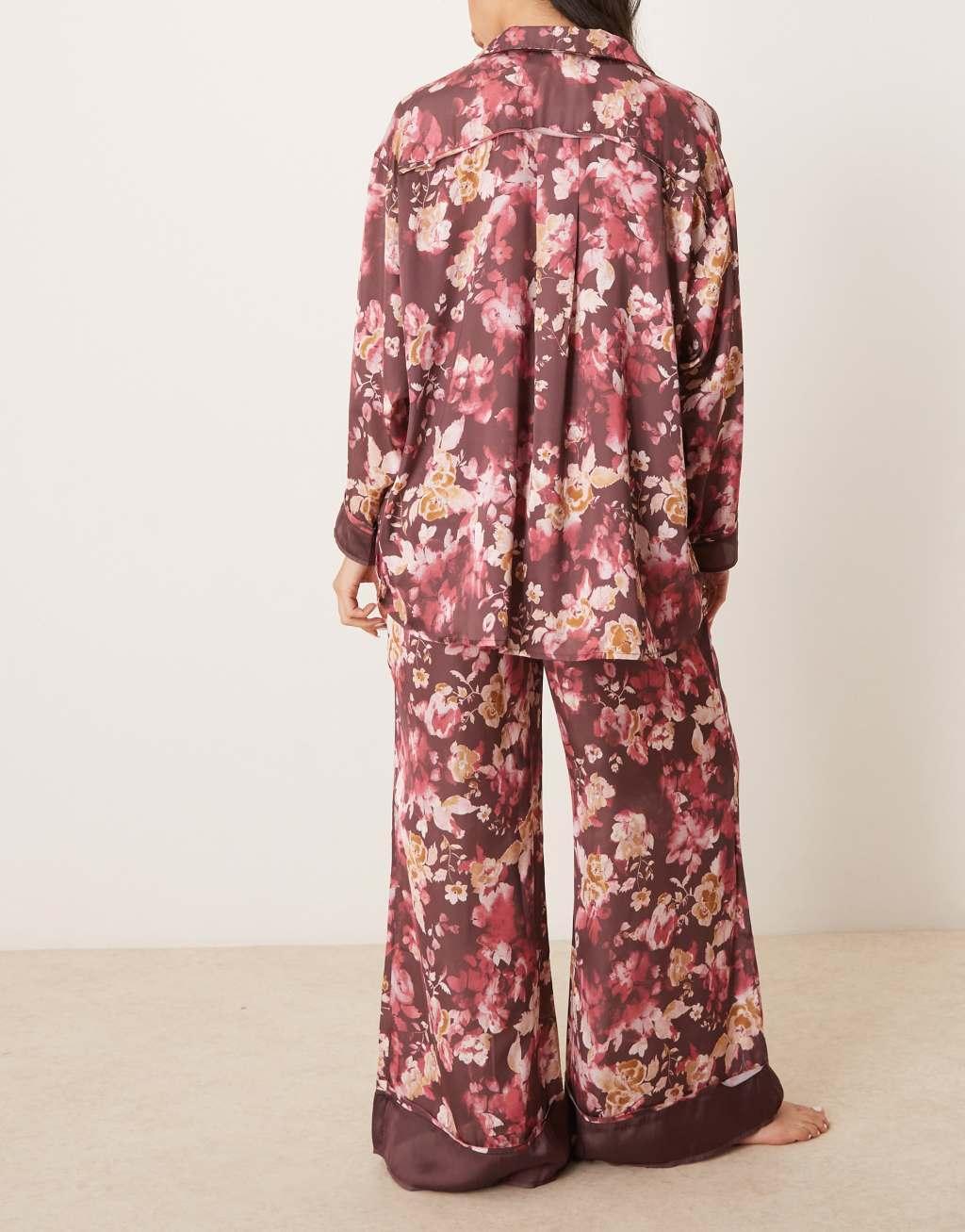 Free People Dreamy Days floral print satin pajama set in wine Product Image