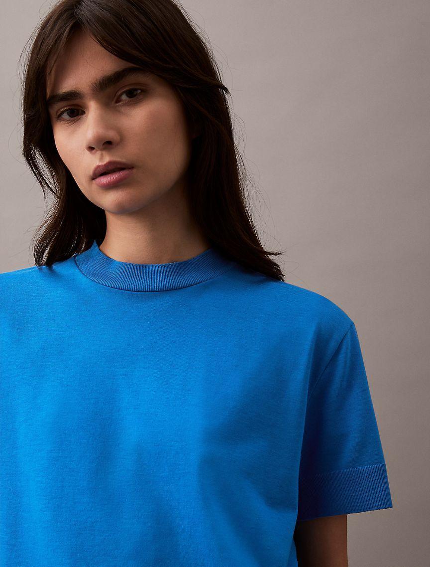 Fine Knit Mock Neck T-Shirt Product Image