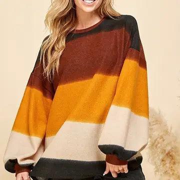 Women Multi Color Stripe Cuffed Loose Fit Sweater Product Image