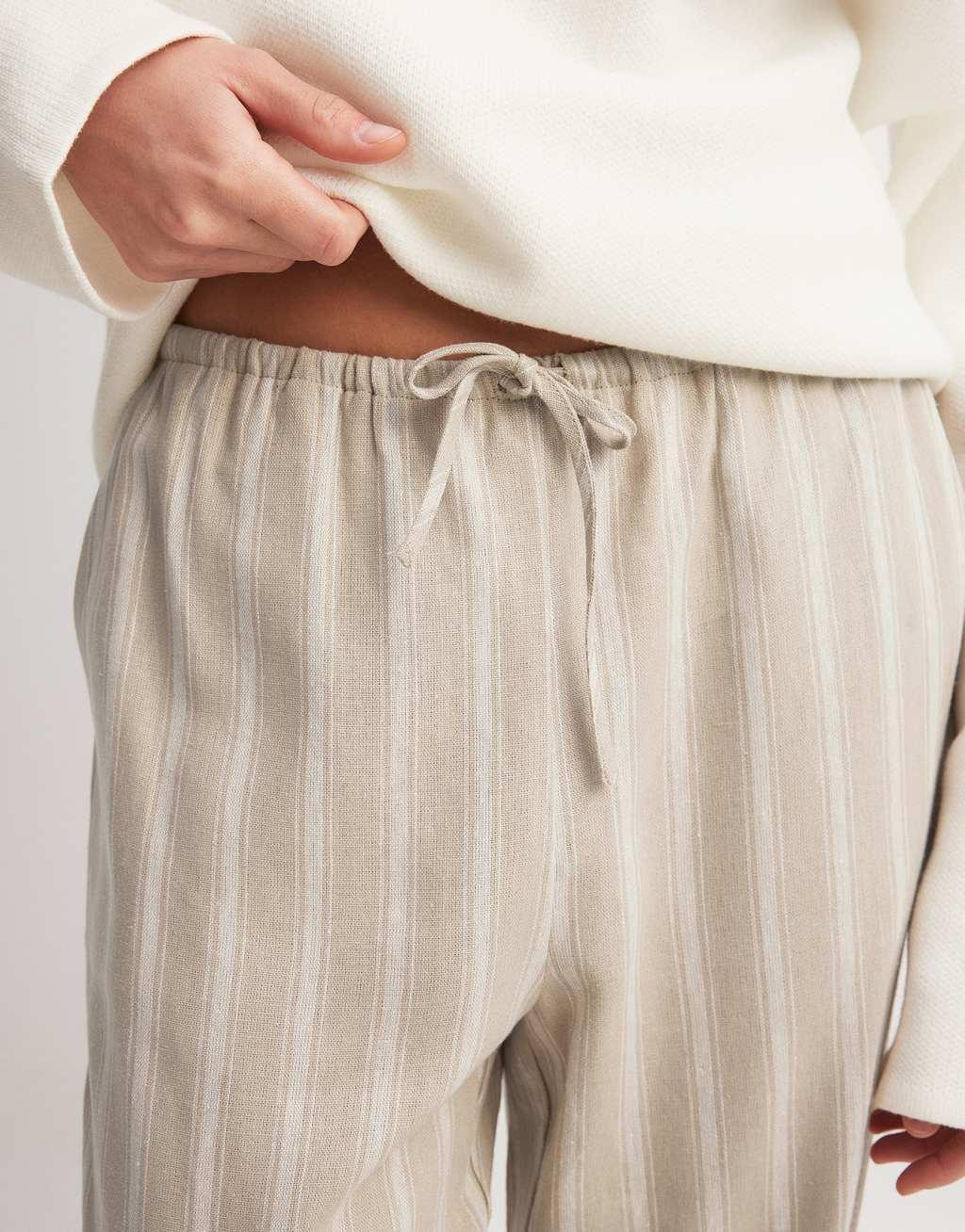 NA-KD pants in beige stripe Product Image