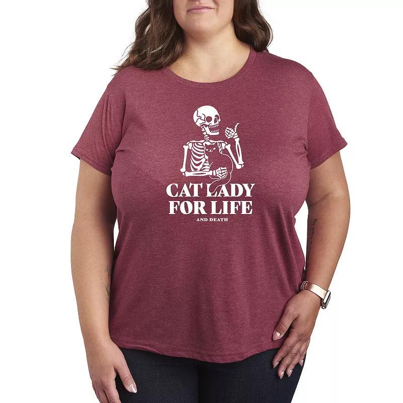 Plus Size Cat Lady For Life Skeleton Graphic Tee, Women's, Size: 4XL, Grey Gray Product Image