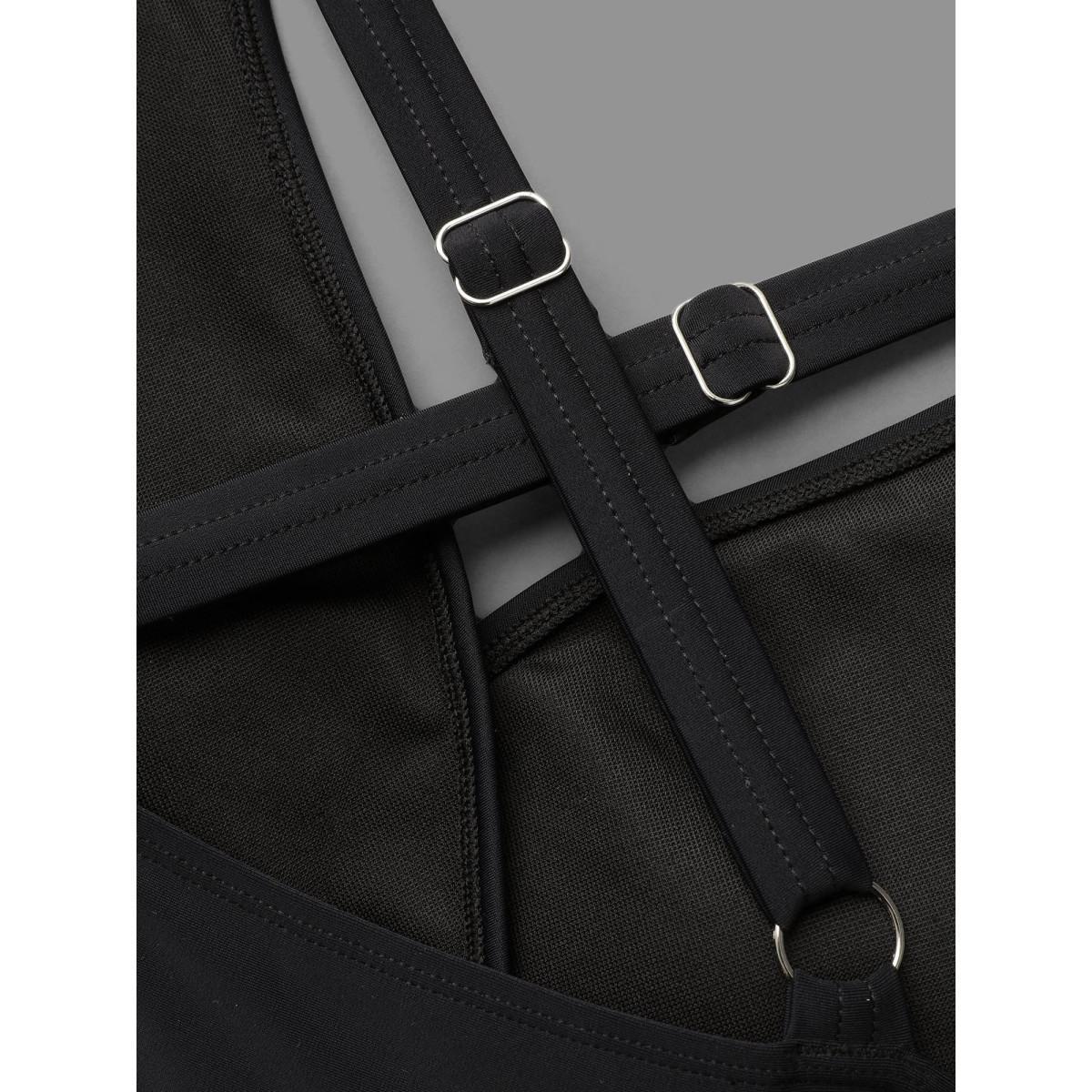 Plus Size Ruched See Through Solid One-Piece Swimsuit Women's Swimwear Black Beach Gathered Curve Bathing Suits High stretch One Pieces BloomChic 10/M Product Image