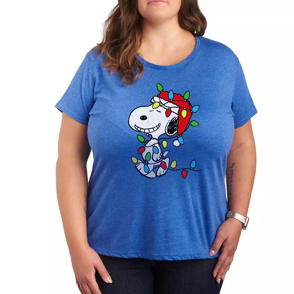 Plus Peanuts Snoopy Christmas Lights Graphic Tee, Women's, Size: 3XL, Grey Royal Blue Product Image