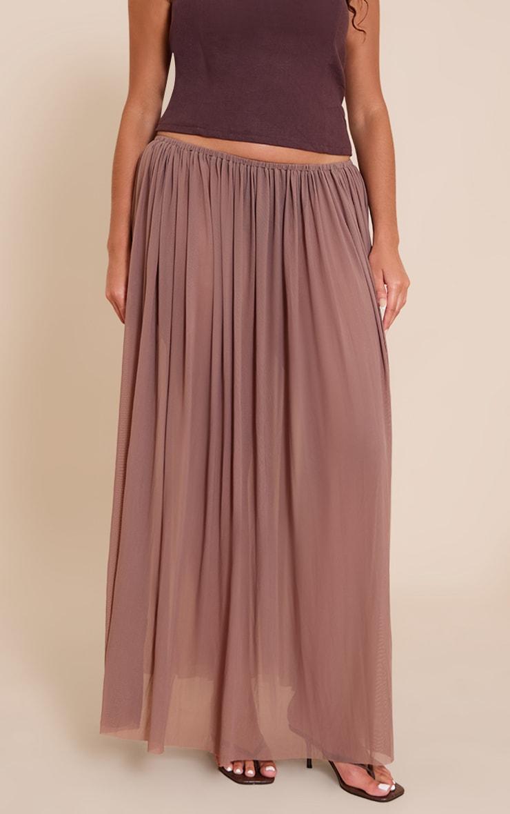 Plus Brown Mesh Drape Maxi Skirt Product Image