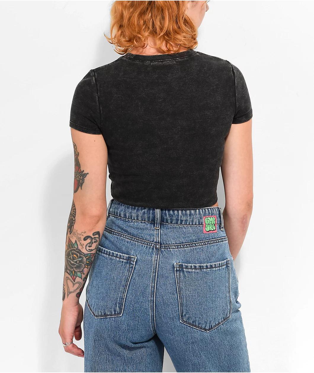 Ninth Hall Fundamentals Shawnie Black Wash Fitted Crop T-Shirt Product Image