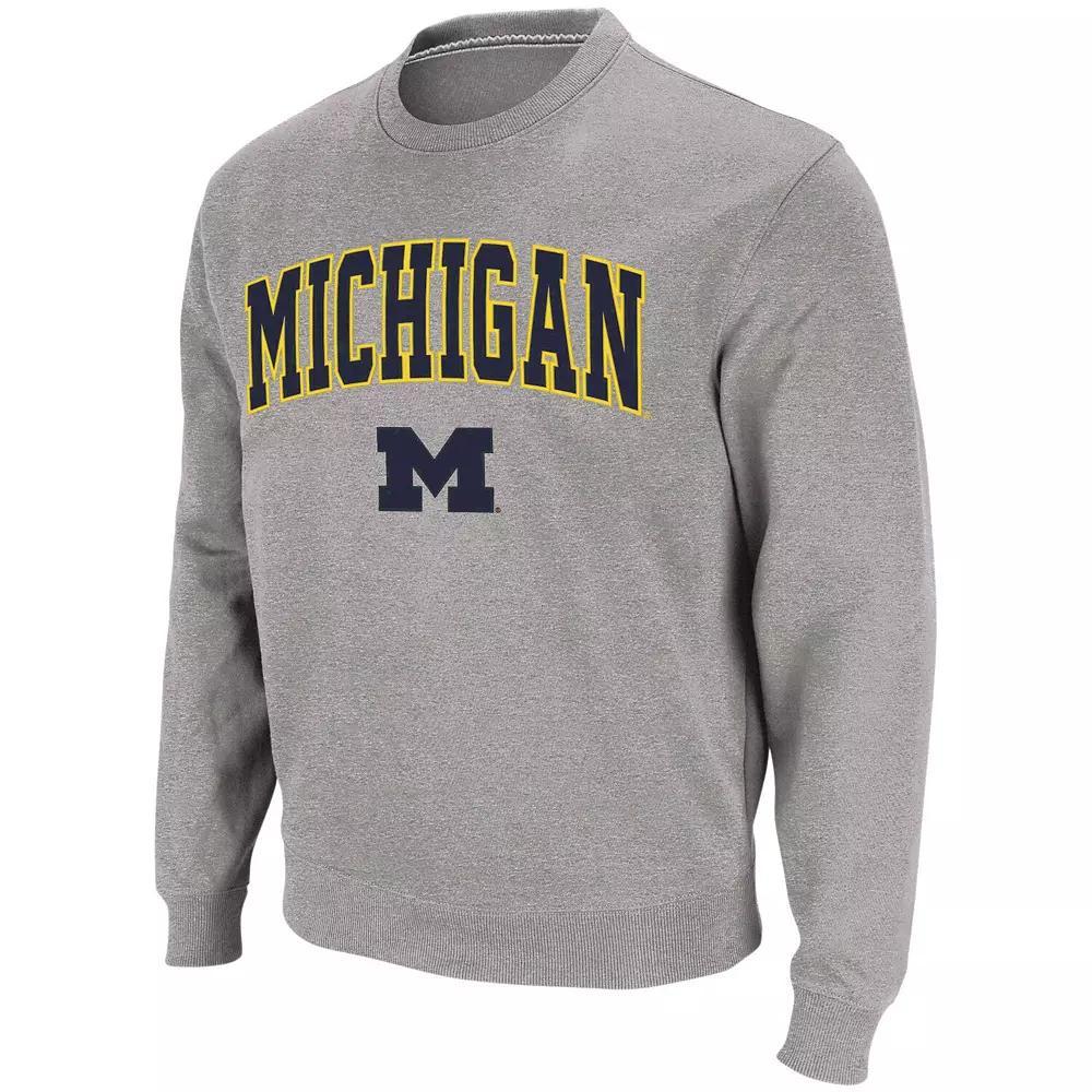 Men's Colosseum Heather Gray Michigan Wolverines Arch & Logo Crew Neck Sweatshirt,  Product Image