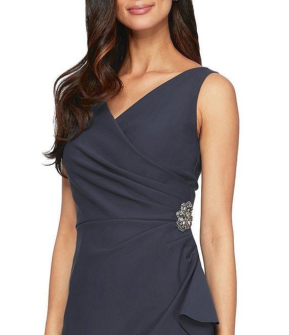 Alex Evenings Surplice V-Neck Sleeveless Ruched Brooch Sheath Dress Product Image