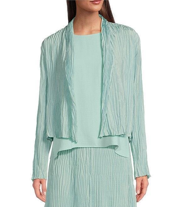 Eileen Fisher Crushed Silk Stand Collar Long Sleeve Open-Front Jacket Product Image