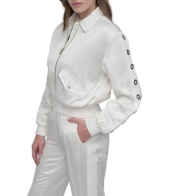 DKNY by Donna Karan Satin Long Sleeve Logo Bomber Jacket Product Image