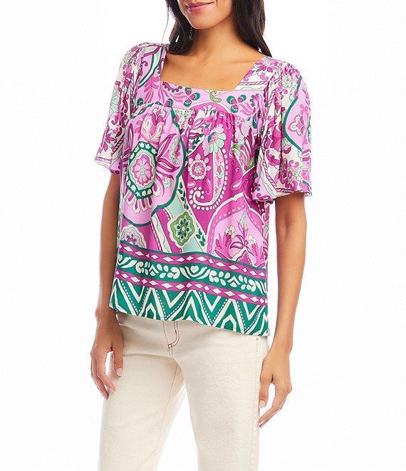 Karen Kane Printed Square Neck Short Sleeve Top Product Image