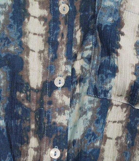 Intro Crinkle Gauze Printed Point Collar 3/4 Roll-Tab Sleeve Tie Front Hem Shirt Product Image