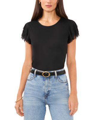 Vince Camuto Womens Crewneck Ruffle-Short-Sleeve Top Product Image