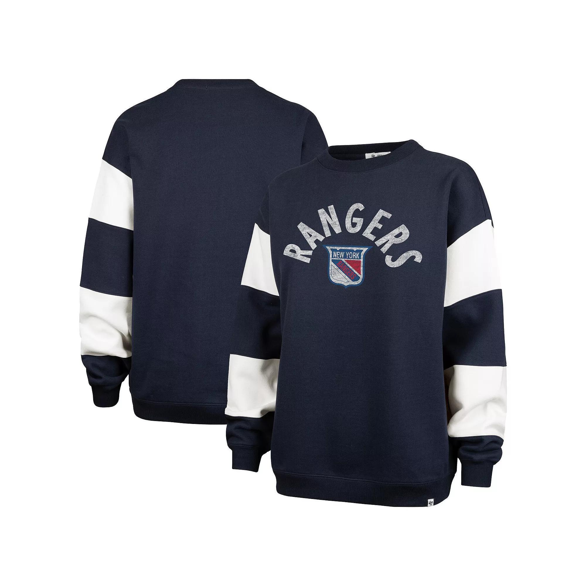 Women's '47 Navy New York Rangers Eephus Barred Pullover Sweatshirt, Size: 2XL, Ran Blue Product Image