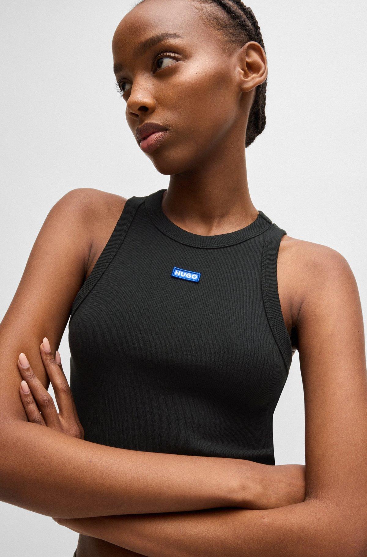 Tank top in stretch cotton with logo badge Product Image