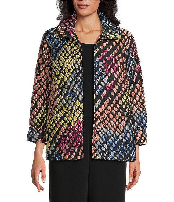 Caroline Rose Mosaic Pattern Cloque Spread Collar Bracelet Sleeve Open-Front Statement Jacket Product Image