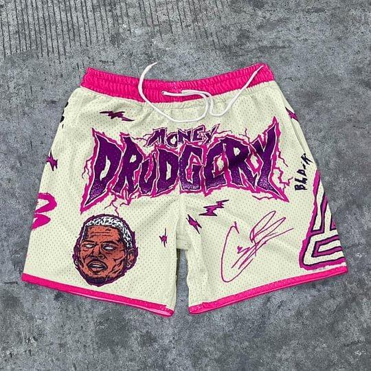 Sopula Vintage Casual Money Drudgery Graphics Mesh Shorts Product Image