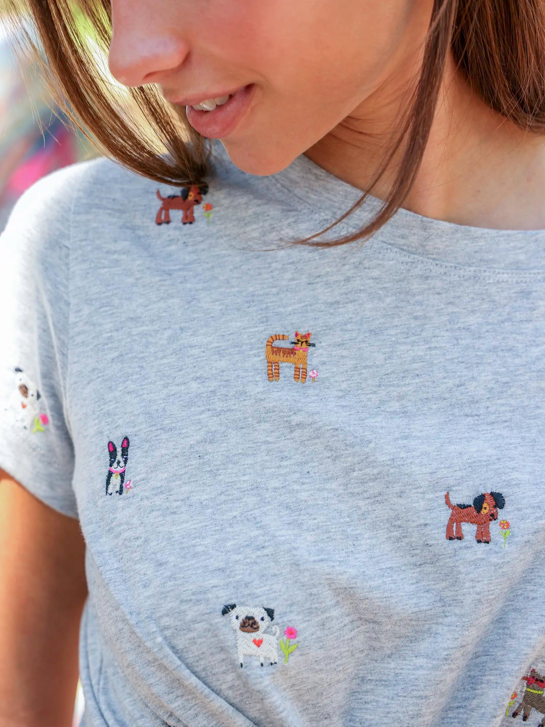 Fave Little Things Embroidered Tee - Grey Pets Product Image