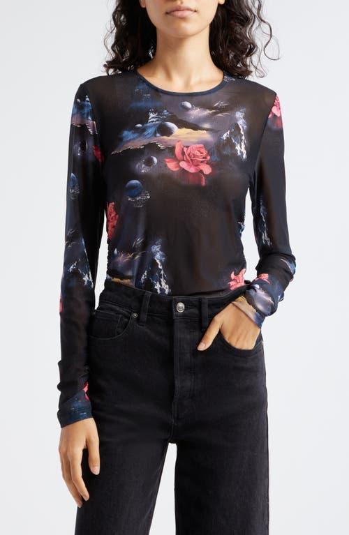 Womens Printed Mesh Blouse Product Image