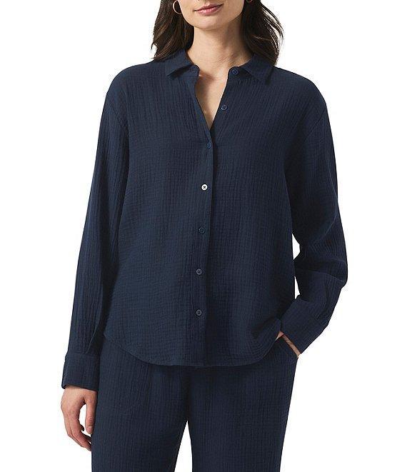 Splendid Adele Point Collar Long Sleeve Button Front Gauze Shirt Product Image