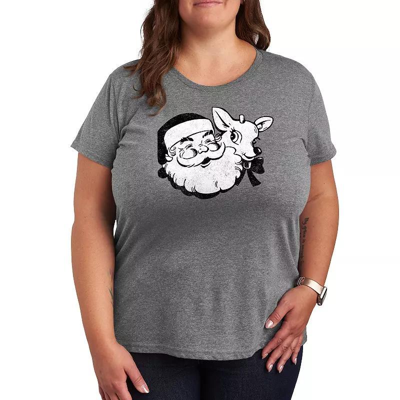 Plus Size Santa & Reindeer Holiday Graphic Tee, Women's, Size: 4XL, Grey Dark Red Product Image