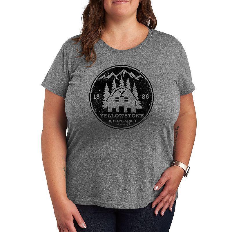 Plus Yellowstone Dutton Ranch Badge Graphic Tee, Womens Grey Gray Product Image