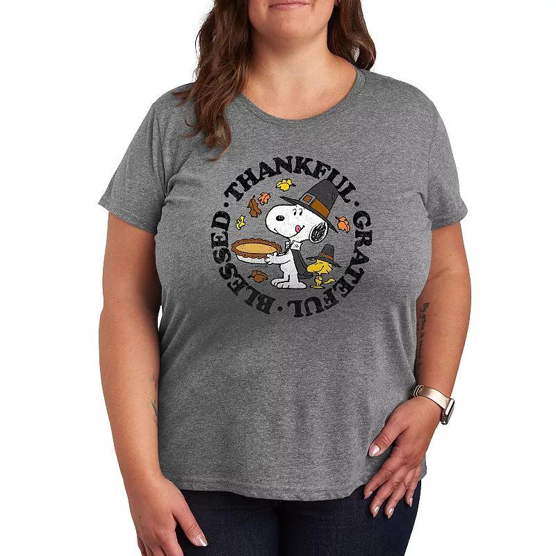 Women's Peanuts Snoopy & Woodstock Thankful Graphic Tee, Girl's, Size: XXL, Grey Gray Product Image